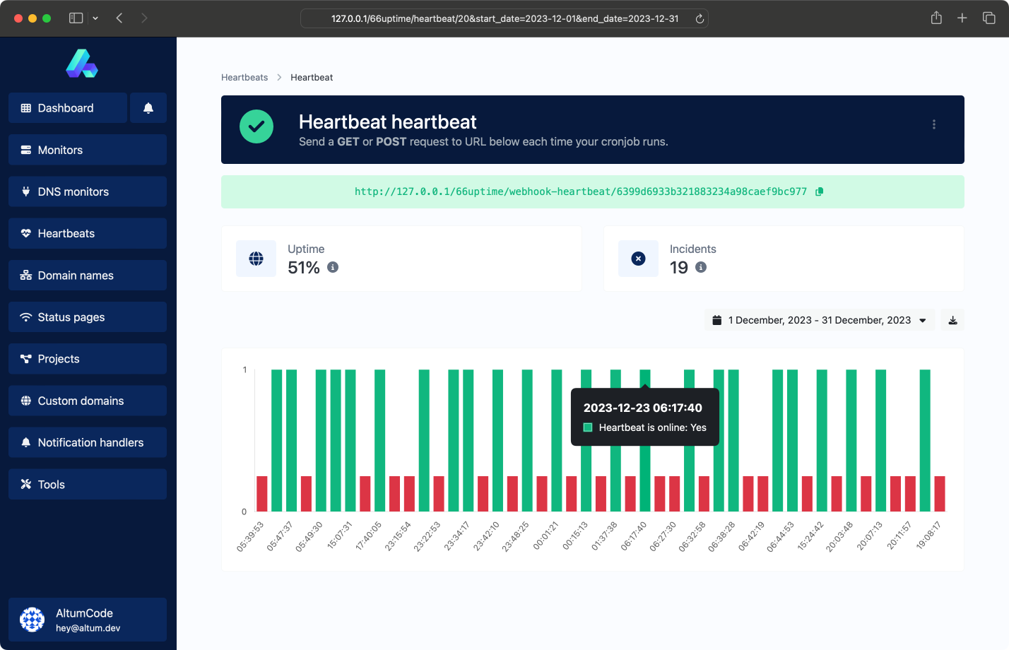 Screenshot of the app heartbeat monitor page